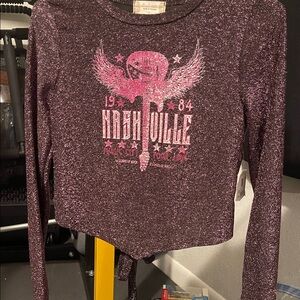 NWT Altar’d State Pink Glittery Nashville Long sleeve shirt